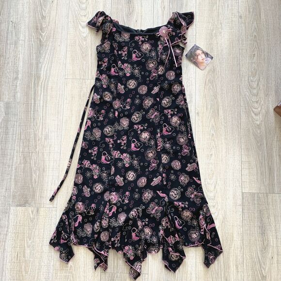 Biscotti Collezioni Long Dress Sleeveless Flutter Floral Black Pink Girls Sz 16 - Picture 1 of 6
